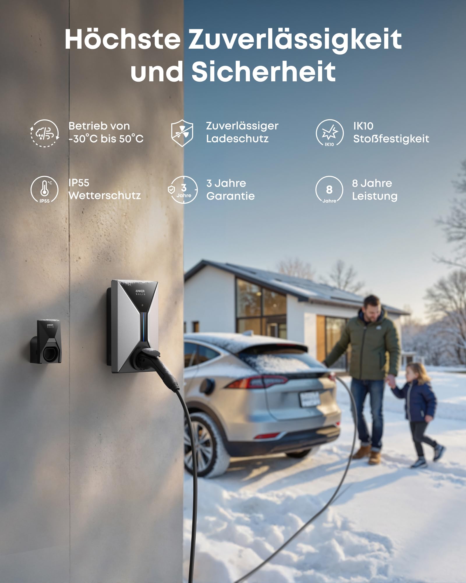 Anker SOLIX V1 Smartes Ladegerät für E-Autos, 11kW Wallbox mit App, WLAN & Bluetooth, dreiphasig, CEE 16A, 400V, mit Halterung, kompatibel mit Allen Elektro- und Hybridautos mit Typ-2 Anschluss