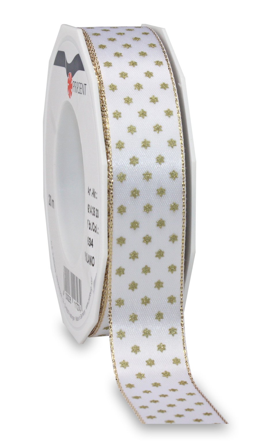 Präsent - Milano Printed Satin Ribbon Gold 20-m-Roll 25 mm width, Black-gold, 25mm - 20m