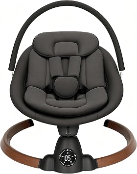 Uuoeebb Baby Bouncer, Portable Electric Baby Swing with Bluetooth, 5 Swing Speed, 10 Songs, 5-Point Harness, Remote Control & Touch Panel - Bouncer from Birth for Indoor & Outdoor Use (Dark Black)