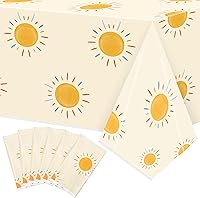 Vista 10 de 3 piezas de manteles de cumpleaños de sol bohemio, decoración de fiesta de sol bohemio, desechables, plástico impermeable, rectangulares