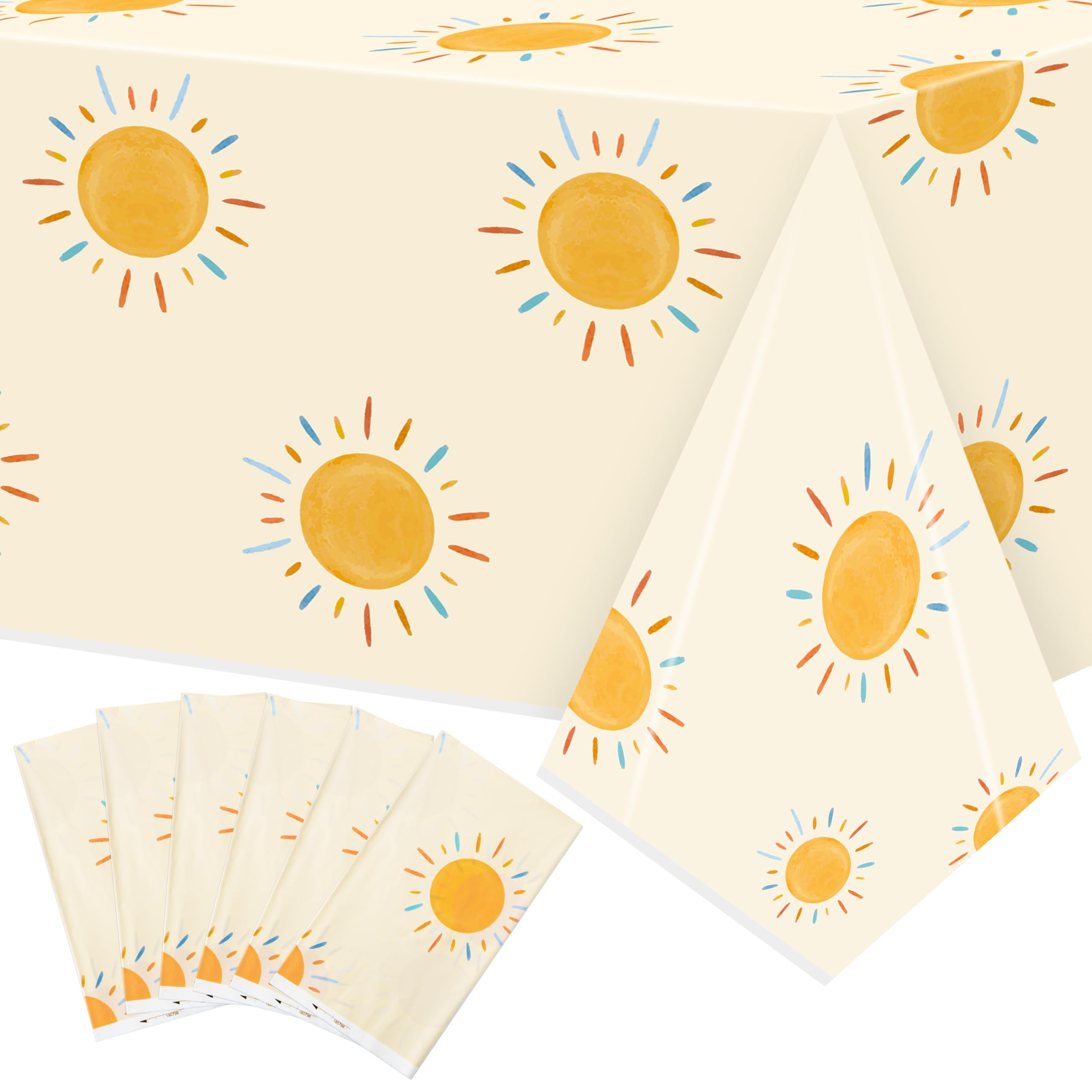 Photo 1 of G1ngtar 2Pcs Retro Boho Sun Birthday Here Comes The Son Party Tablecloths Disposable Plastic Waterproof Rectangular Table Covers First Trip Around The Sun Party Decorations Supplies, 86.6"x51.2"