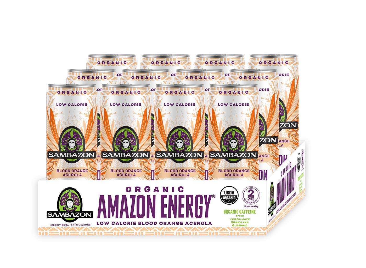 Sambazon Organic, Low Calorie Amazon Energy Drink, Blood Orange Acerola, 12 Ounce (Pack of 12)