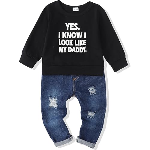 NZRVAWS Baby Boy Clothes Toddler Outfit 6 12 18 24 Months 1 2 3 4 T Fall Winter Hoodie Plaid Sweatersuit Ripped Jeans