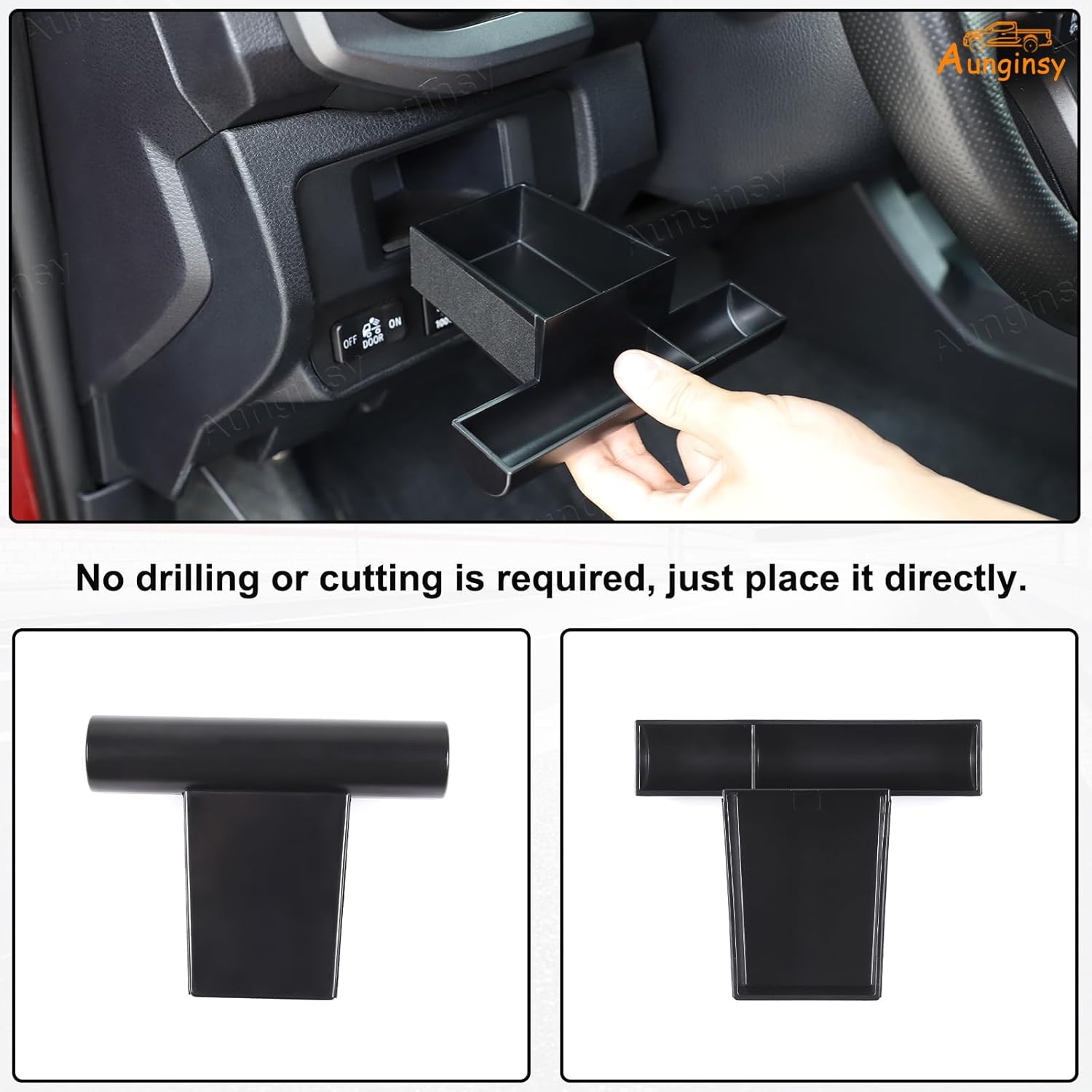 Aunginsy Car Center Console Storage Box Compatible with Toyota Tacoma 2016-2023 Truck Upgrade Drivers Side Cubby Drawer Organizer Tray Coin Key Card Holder Insert Expander Box ABS Interior Accessories