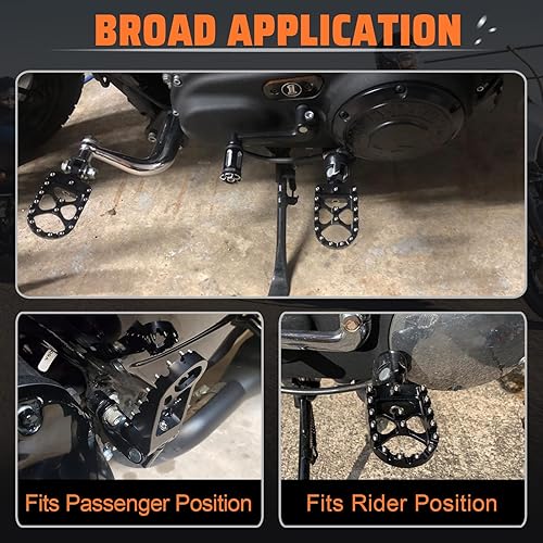 Vista 6 de StarknightMT Estriberas anchas CNC de 360° Roating MX Foot Pegs Chopper Bobber Style Compatible con Dyna Fatboy Sportster Iron 883 (negro)
