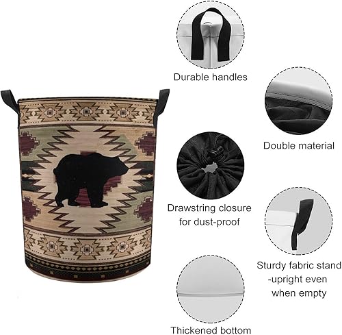 Miniatura 4 de Oso negro rústico independiente impermeable cesta de lavandería retro tribal granja Western Country Cabin Bear para dormitorio, baño, dormitorio,