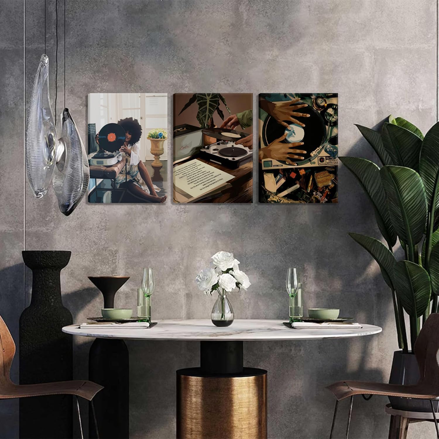 Black Girl Wall Art Set of 3, African American Wall Canvas Decor Paintings,boho Trendy Black Woman Posters Prints Pictures for Bathroom Bedroom Living Room Home Decor Framed 12x16 Inch Framed