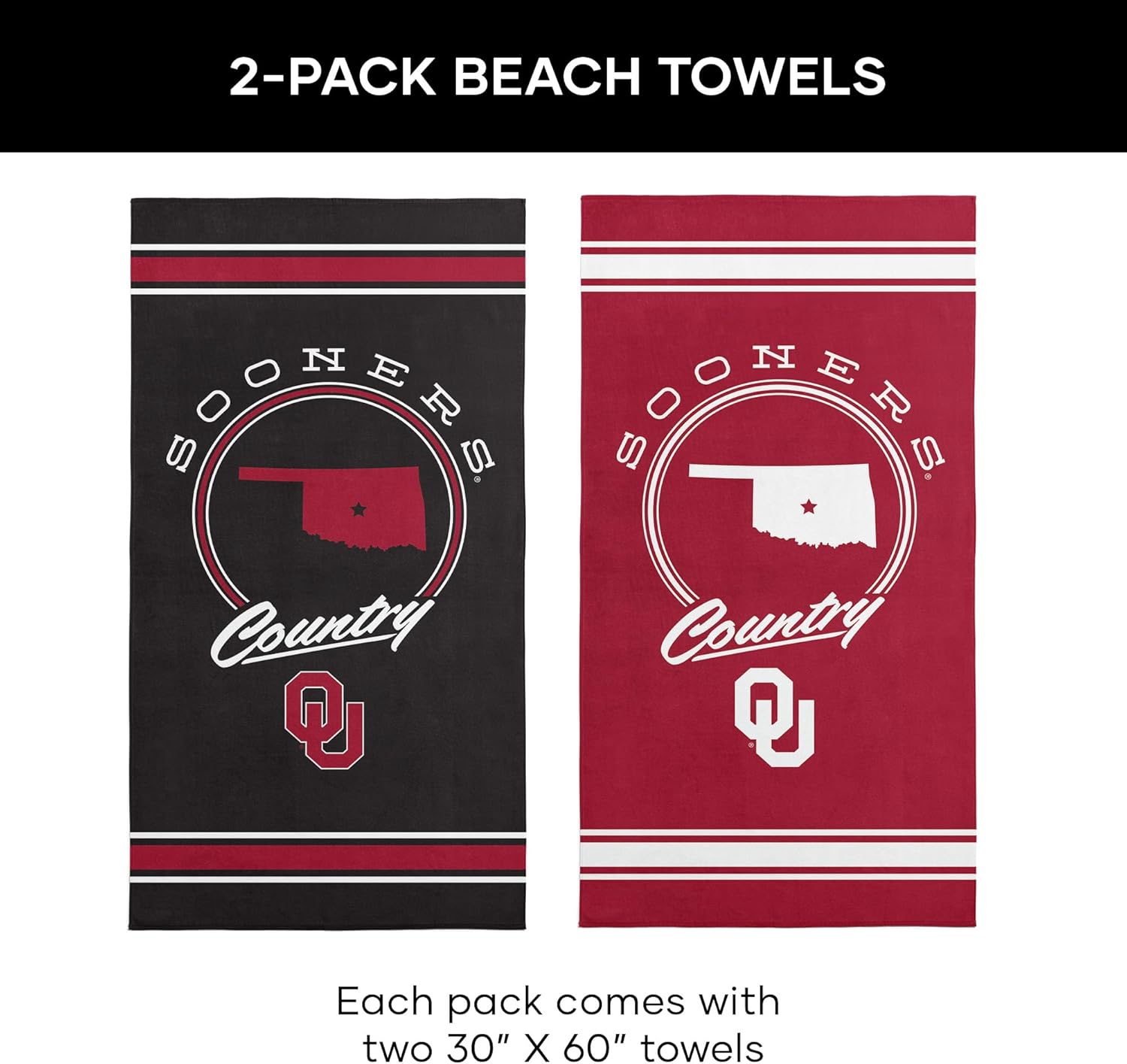 NORTHWEST Oklahoma Sooners NCAA Homebreak Beach Towel 2 Pack 30 x 60 Inches