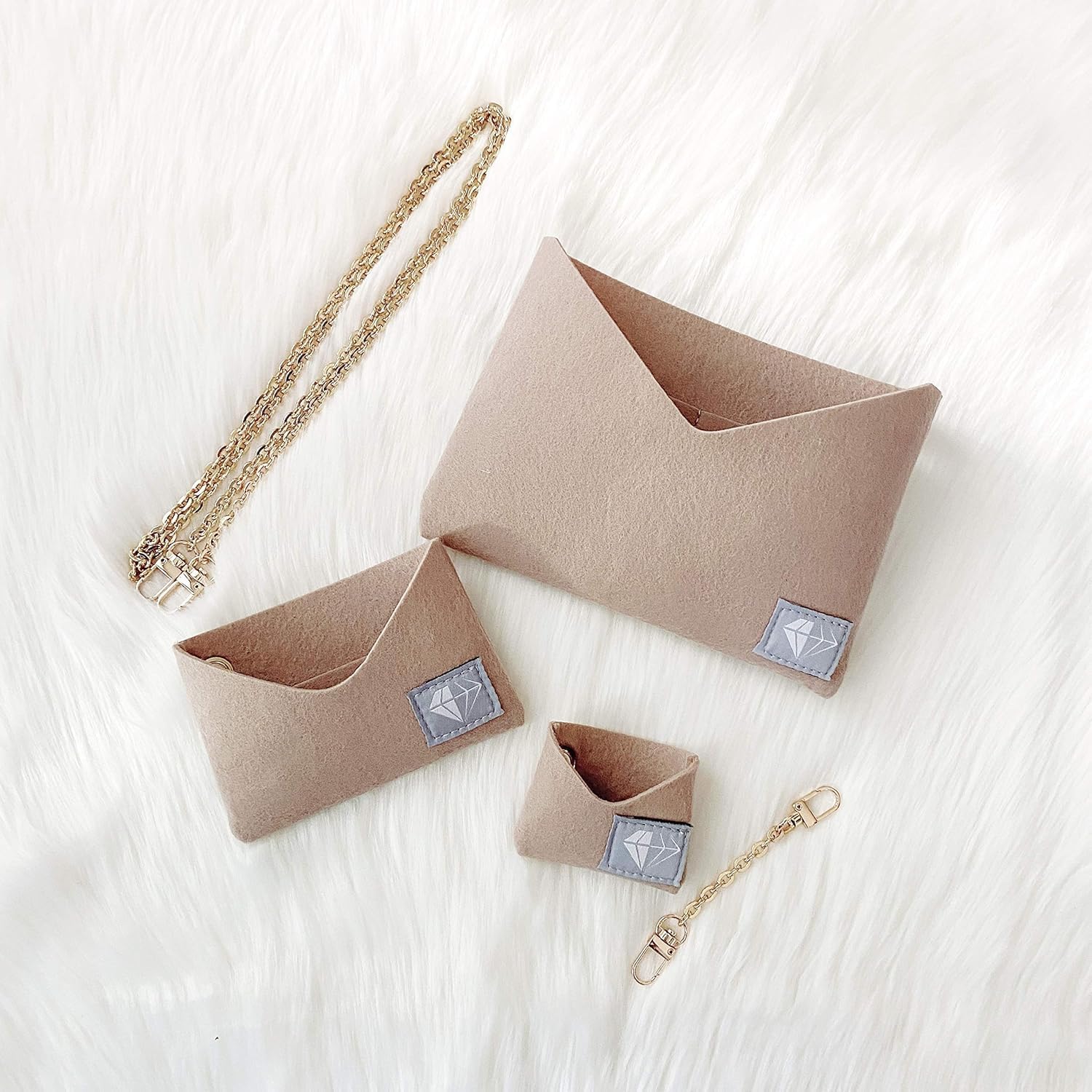 Purse Organizer Insert Conversion Kit with Gold Chains Felt Handbag LV Kirigami Set of 3