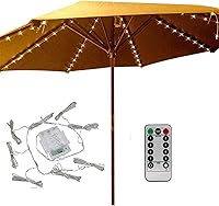 Ywhomal 104 LED Patio Umbrella Lights with Remote Control - 8 Modes, Battery Operated, Waterproof IP65/IP67 String Lights for Umbrellas, Tents, Outdoor Decor - Warm White
