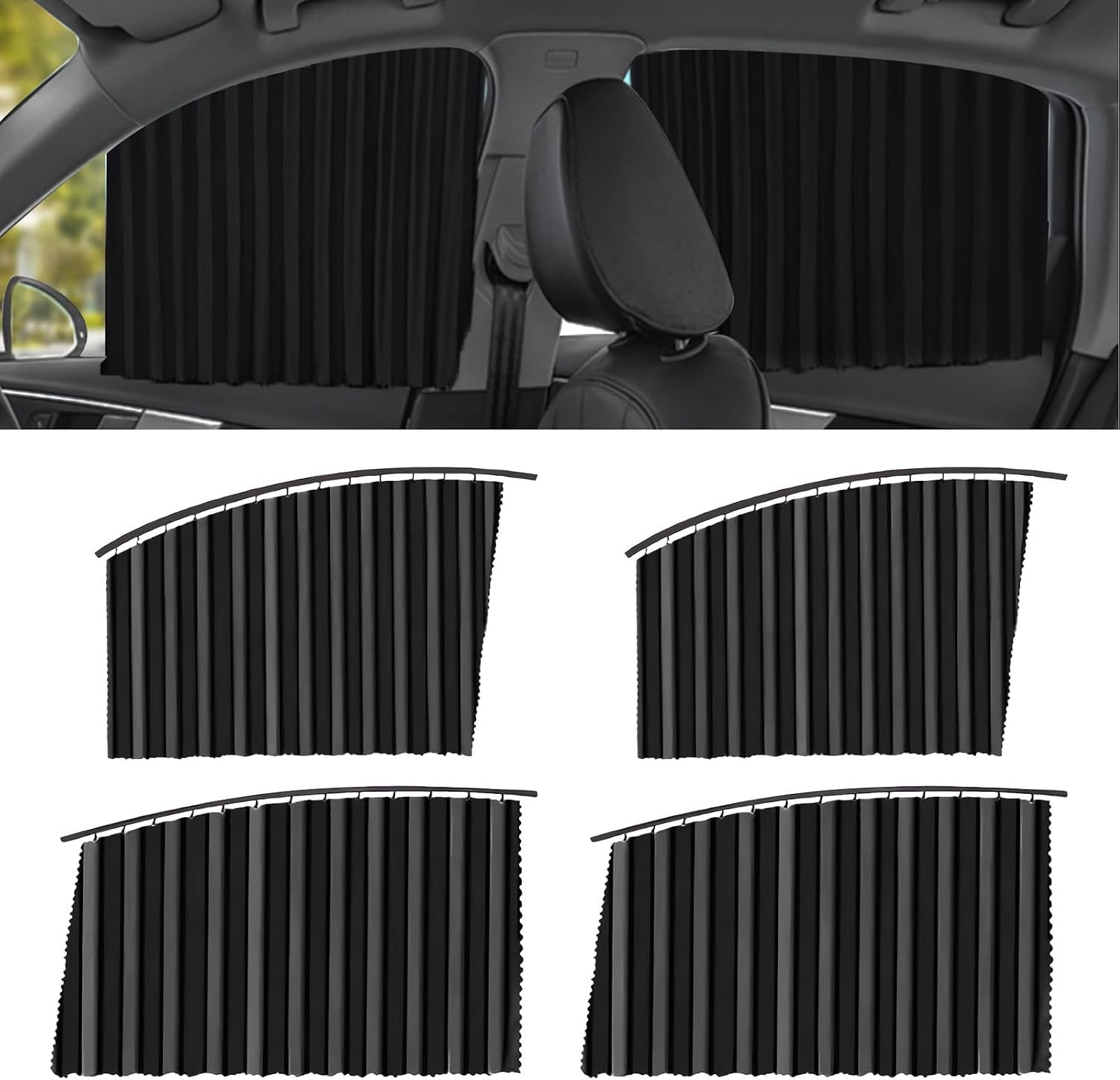 Upgrade 4 Pack Slide Rail Car Window Sun Shades for Side Window Magnetic Car Curtains for Privacy Car Window Covers Blackout Blinds to a Classy Ride for Camping Sleeping (Black)