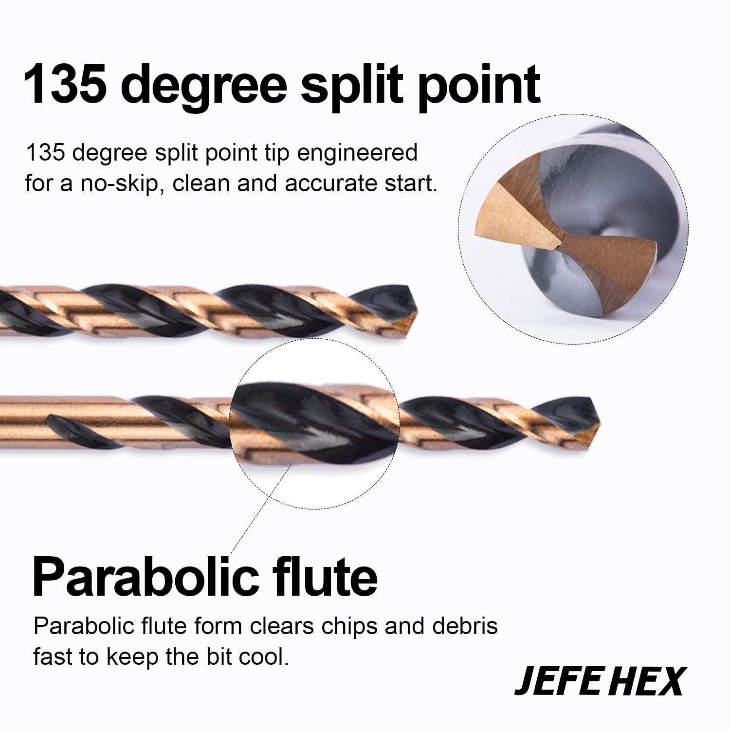 JEFE HEX Juego de brocas HSS Jobber, vástago plano 3, 3/16 pulgadas, 1/4 pulgadas. Ideal para acero/cobre/aluminio/aleaciones de zinc/madera/plástico/hogar y uso general (paquete de 5)