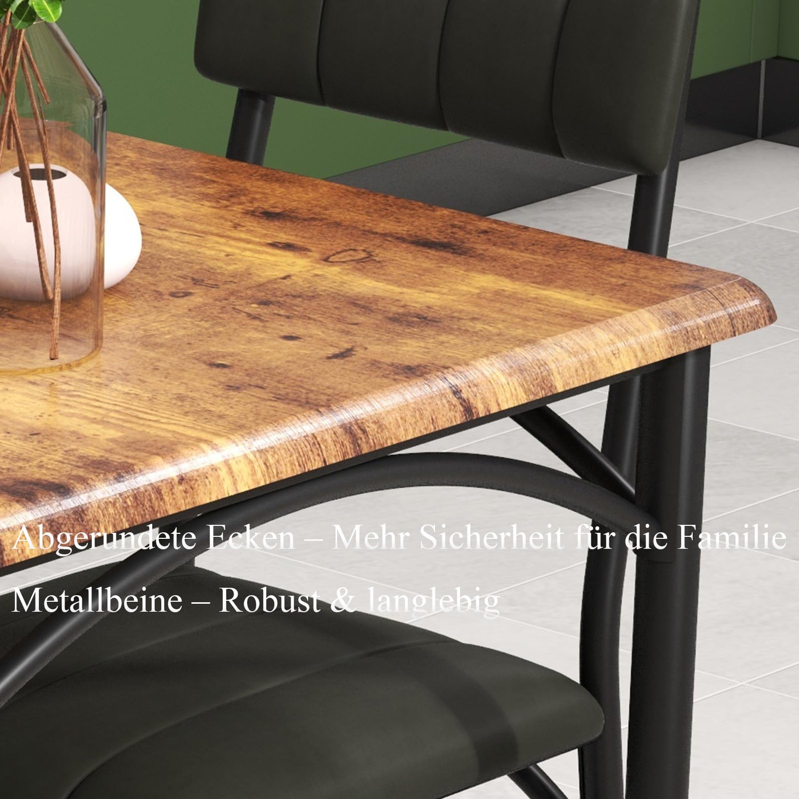 Essgruppen für 2 Personen, Kleiner Esstisch mit 2 Gepolsterten Stühlen, 3 Teiliges Küchentisch mi 2 Stühlen für Bistro, Küche, Wohnzimmer, Balkon, Restaurant - Retro-Holzfarbe