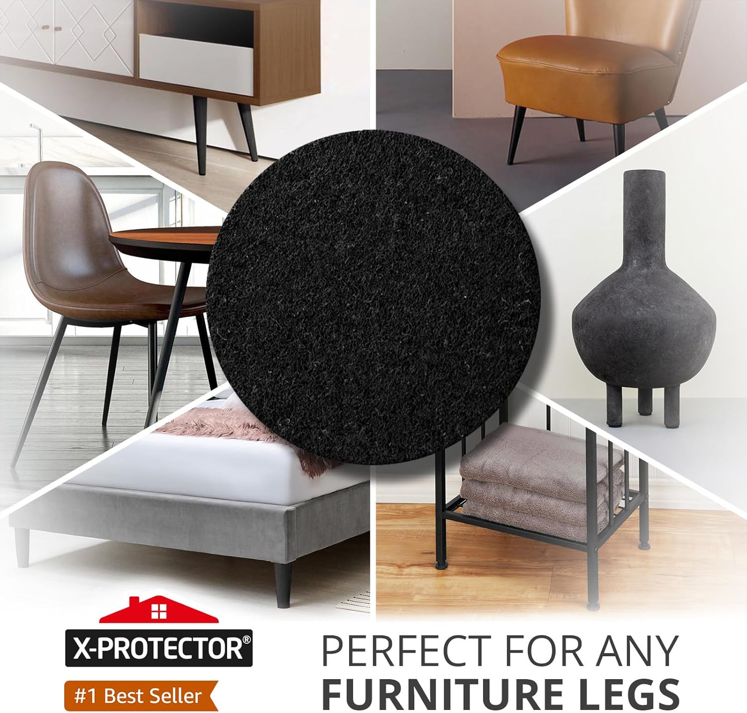 X-Protector Felt Furniture Pads - 24 Pcs 2" - Round Felt Pads for Furniture Feet - Protect Hardwood Floors! (Black) thumbnail