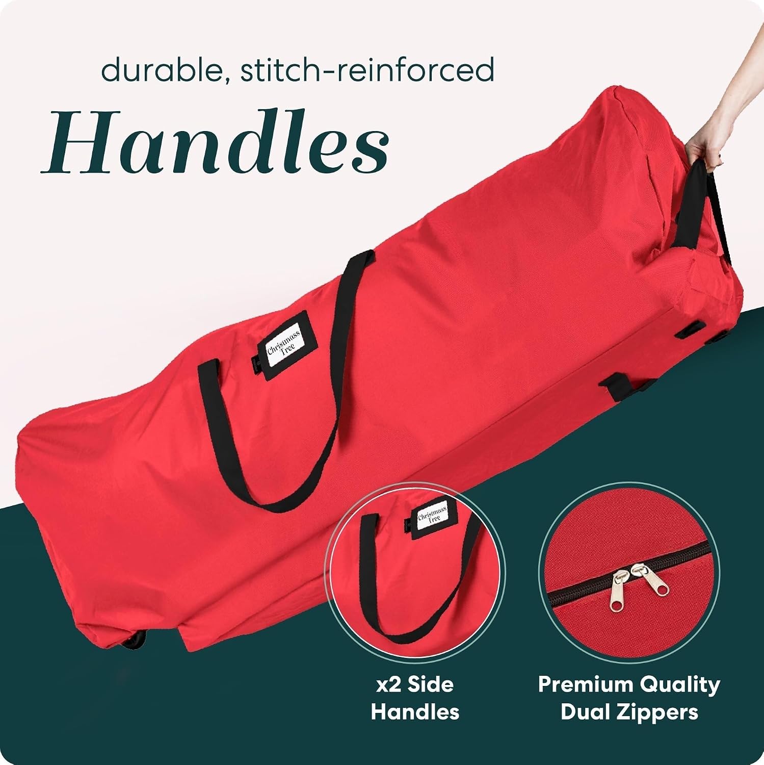 Tree Bag Christmas Tree Storage Bag Zipper Comes with Handles and Wheels for Easy Transport Christmas Storage(Red)