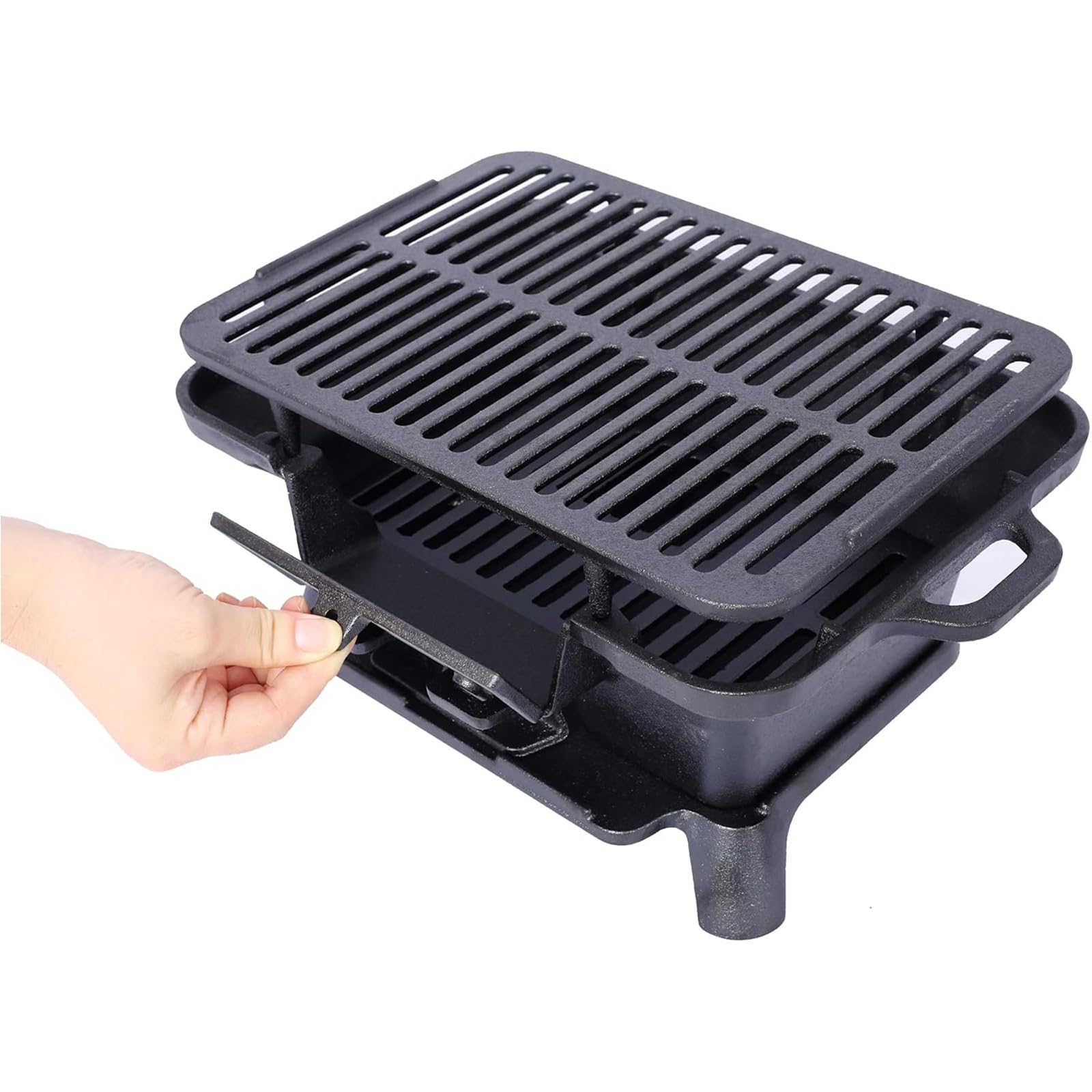 Przenośny żeliwny grill węglowy do gotowania na zewnątrz, idealny na kemping, podwórko i tylną klapę