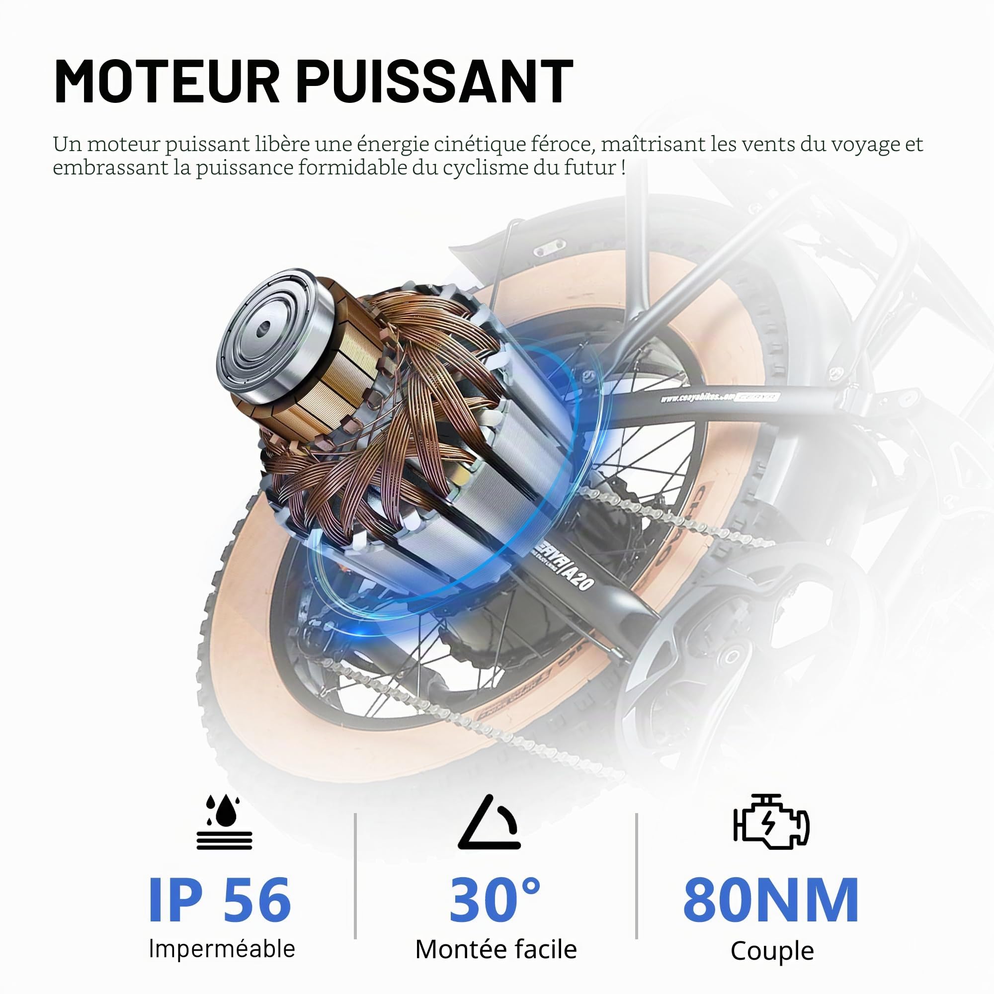 Vélo électrique Femme Homme Pliable 20" Fat Bike Electrique Ebike A20 avec 48V20Ah Batterie Amovible, Dérailleur 7 Vitesses,VTT Électrique