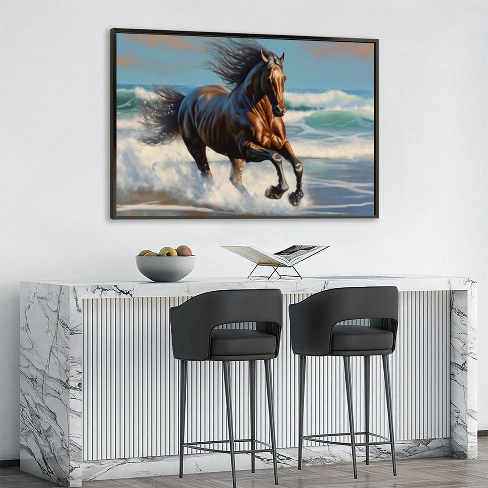 Amazon.co.jp: 絵画 湖のほとりに白い馬が立っているインテリア 絵画