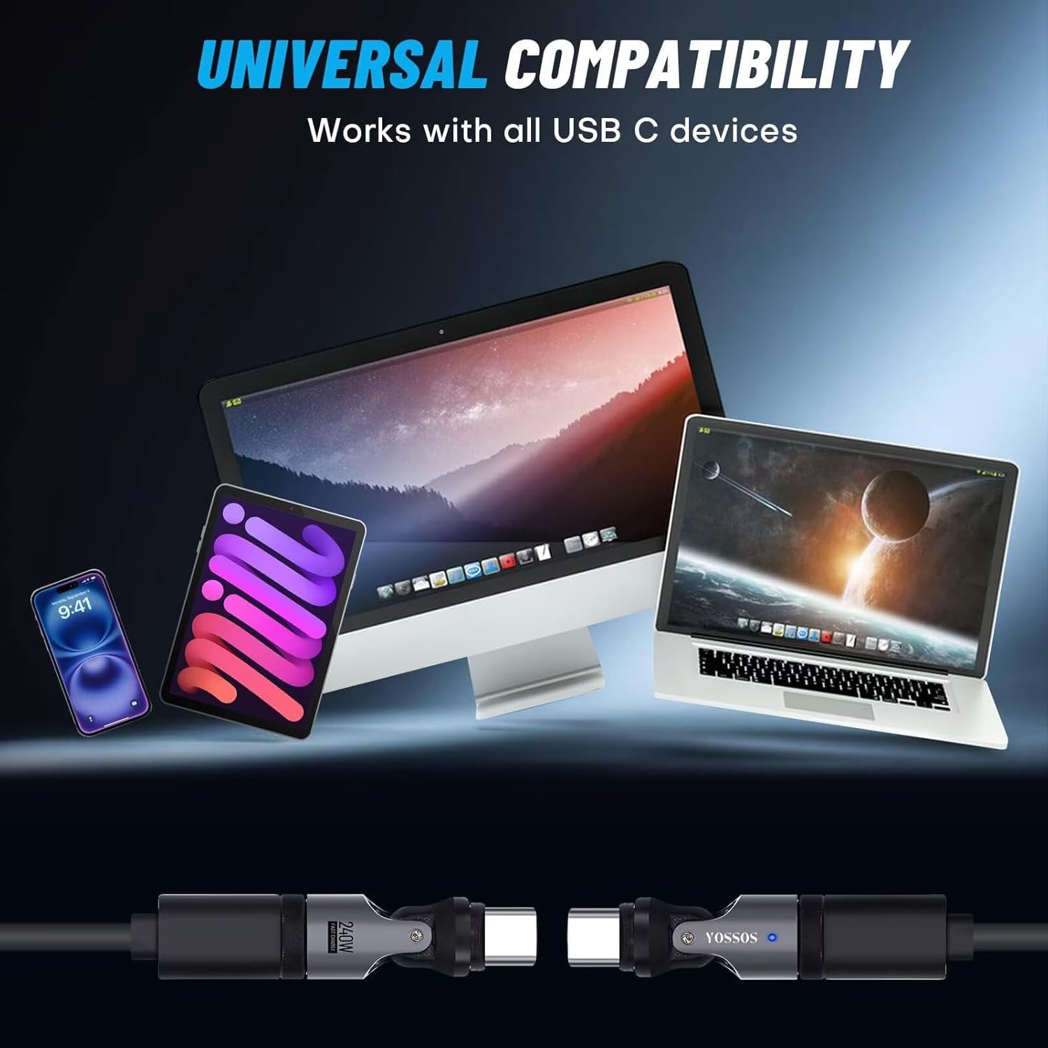 USB C Magnetic Adapter 240W[4 Pack] 90 Degree Type C Magnetic Charging Cable Right Angle 180 & 360 Degree Rotating Connector Tips for Phone Pad Samsung LG Google