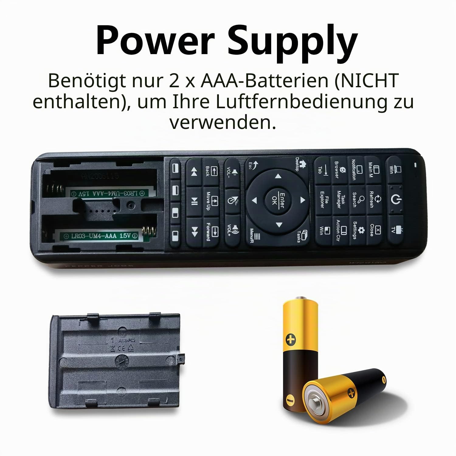 Pepper Jobs W10 Gyro LED-Hintergrundbeleuchtung Tastatur Fly Mouse QWERTY Tastatur für Windows 10, Mini PC (GLK-UC2X) Controller, 6-Achsen Gyro Air Remote W/Learning Fernbedienung Funktion