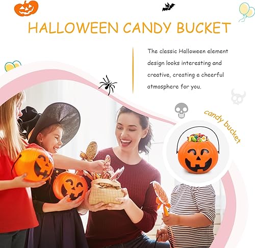 Miniatura 2 de SAFIGLE 2 cubos grandes de plástico de calabaza de Halloween de 6.7 in  Cubos portátiles de dulce o truco para niños, perfectos para decoraciones de