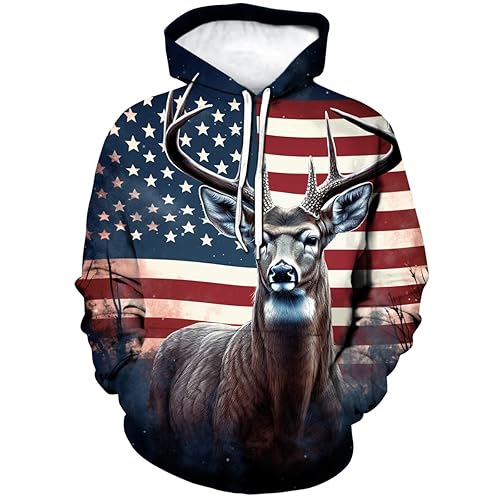 Lurhonp Mens Deer Hunting Hoodie Novelty Print Casual Hooded Sweatshirt