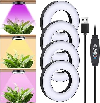 Pack of 4 Plant Lamp LED Full Spectrum Plant Light with Auto Timer LED Grow Lamp 10 Brightness 3 Light Modes Plant Light for Indoor Plants Black 4 Heads [Energy Class C]