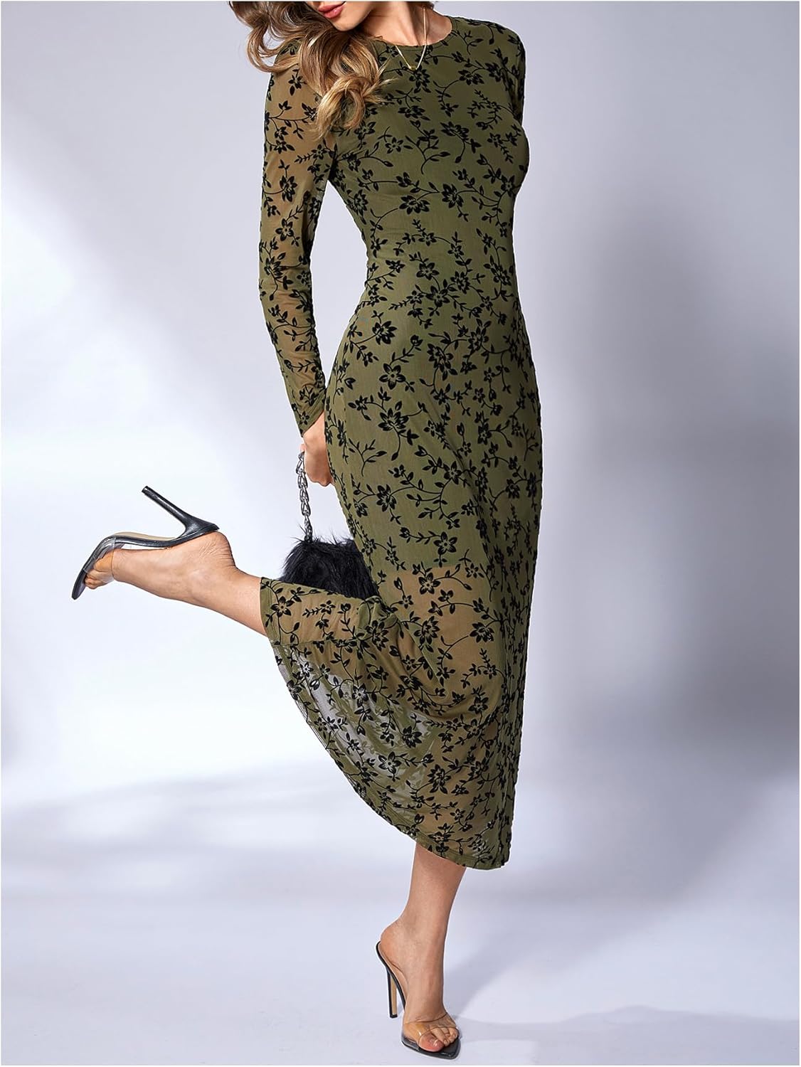 Verdusa Women's Floral Mesh Maxi Dresses Elegant Formal Long Sleeve Spring Wedding Guest Dress Cocktail - Image 4