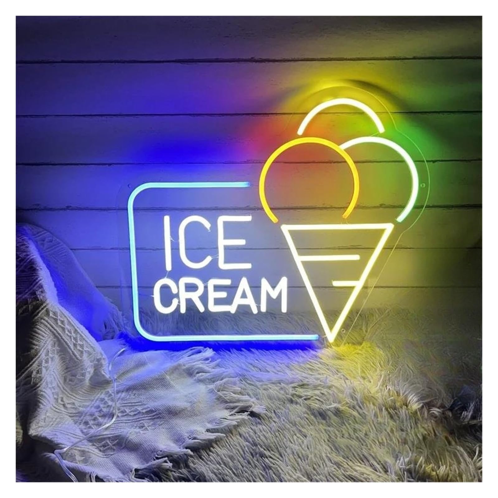 LEMST Sign Lamp Ice Cream Neon Sign Light for Business Coffee Bar Restaurant Ice Cream Shop Home Wall Decor Signs Illuminated(A,60x45cm)