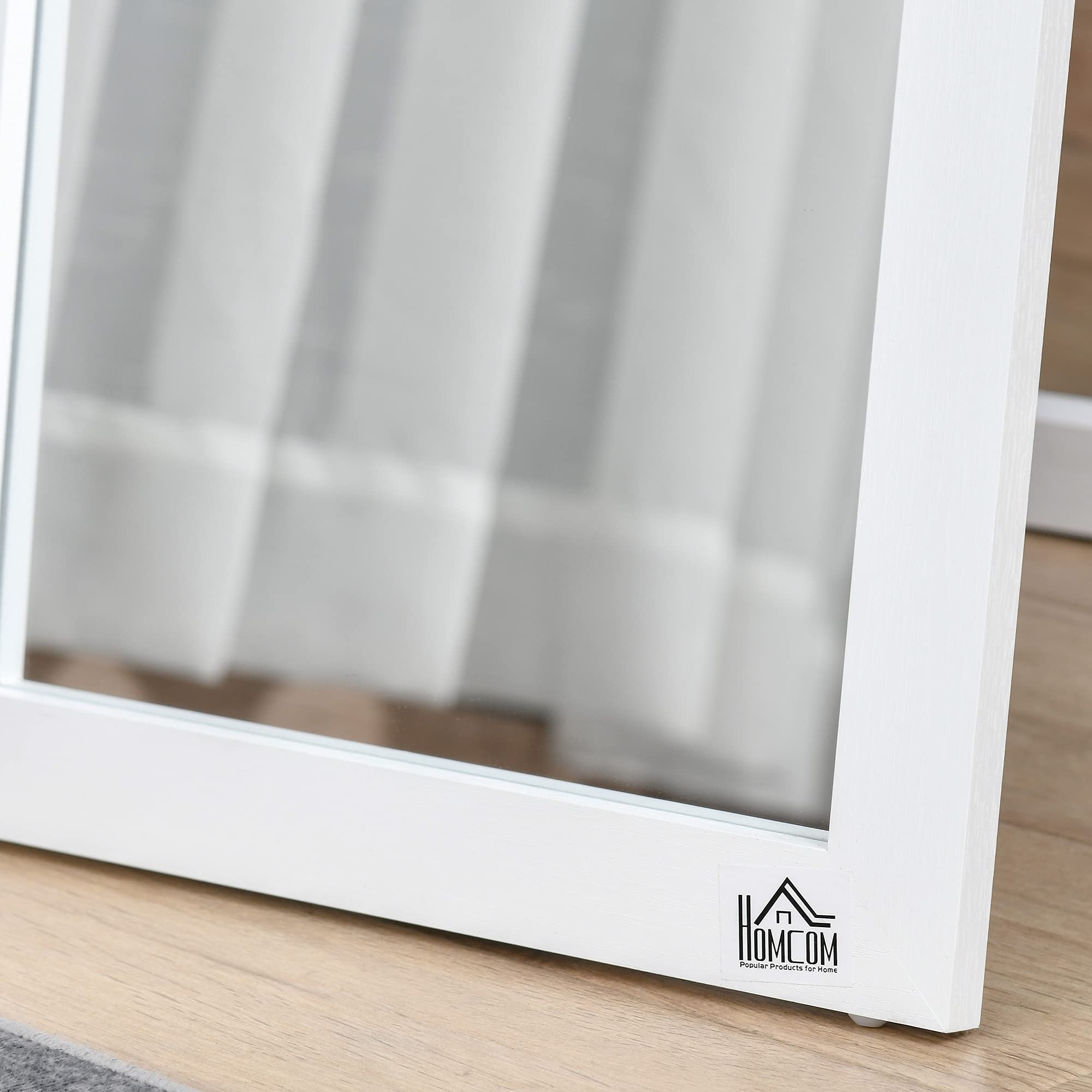HOMCOM Ganzkörperspiegel, 154 x 37 cm Wandspiegel mit Ständer, Standspiegel für Wohnzimmer, Schlafzimmer, Weiß
