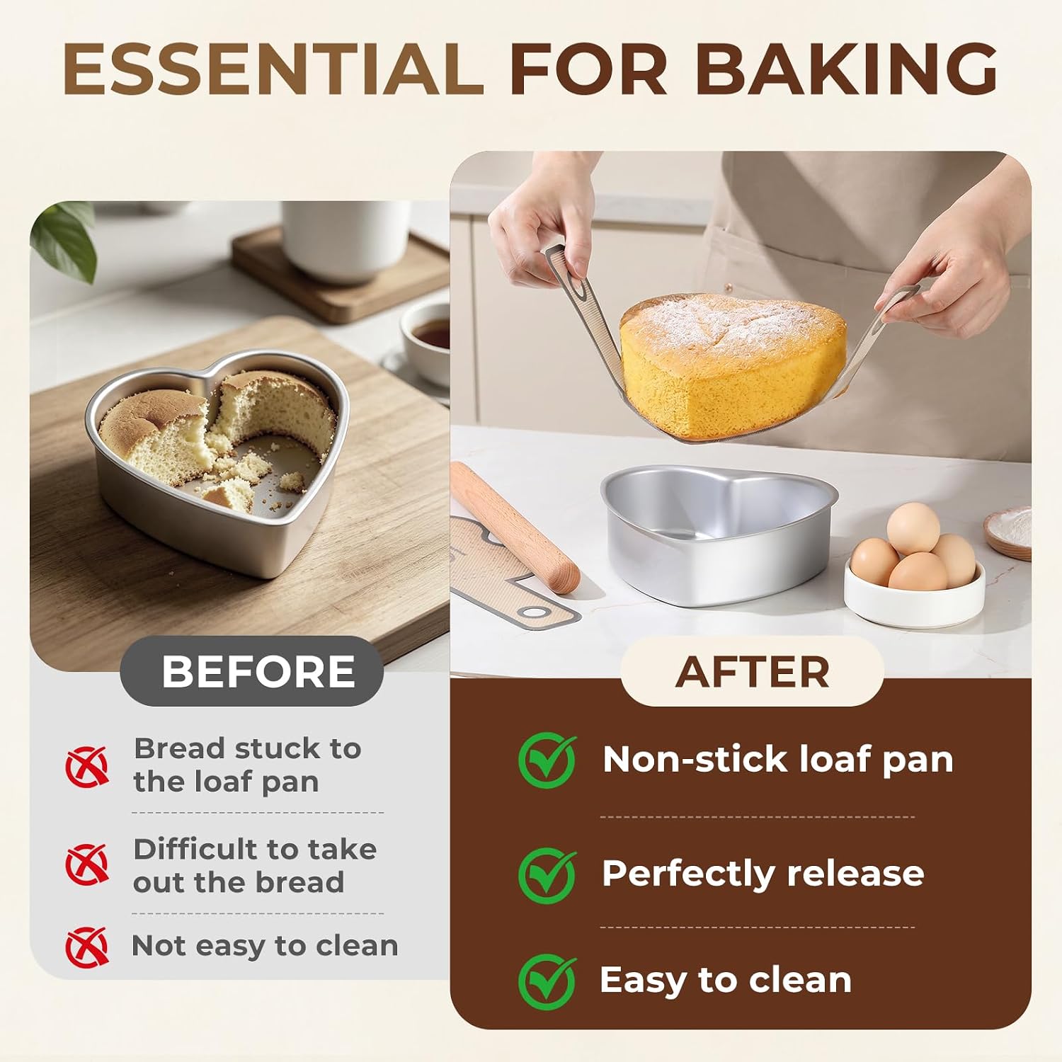 6 Inch Heart Shaped Cake Pan Set with Reusable Silicone Baking Mat（2 Pack）