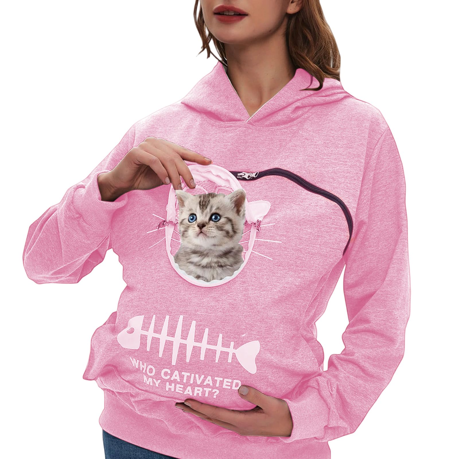 Sudadera para mujer con bolsillo para mascotas y capucha ajustable 8