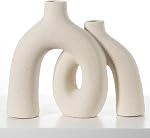 CEMABT White Ceramic Vase Set of 2 for Modern Minimalist Bohemian Decor,Round Matte Donut Vases for Pampas Grass-Perfect for Living Room, Dining Table, Office Bedroom Shelf Decor Christmas Day Gifts