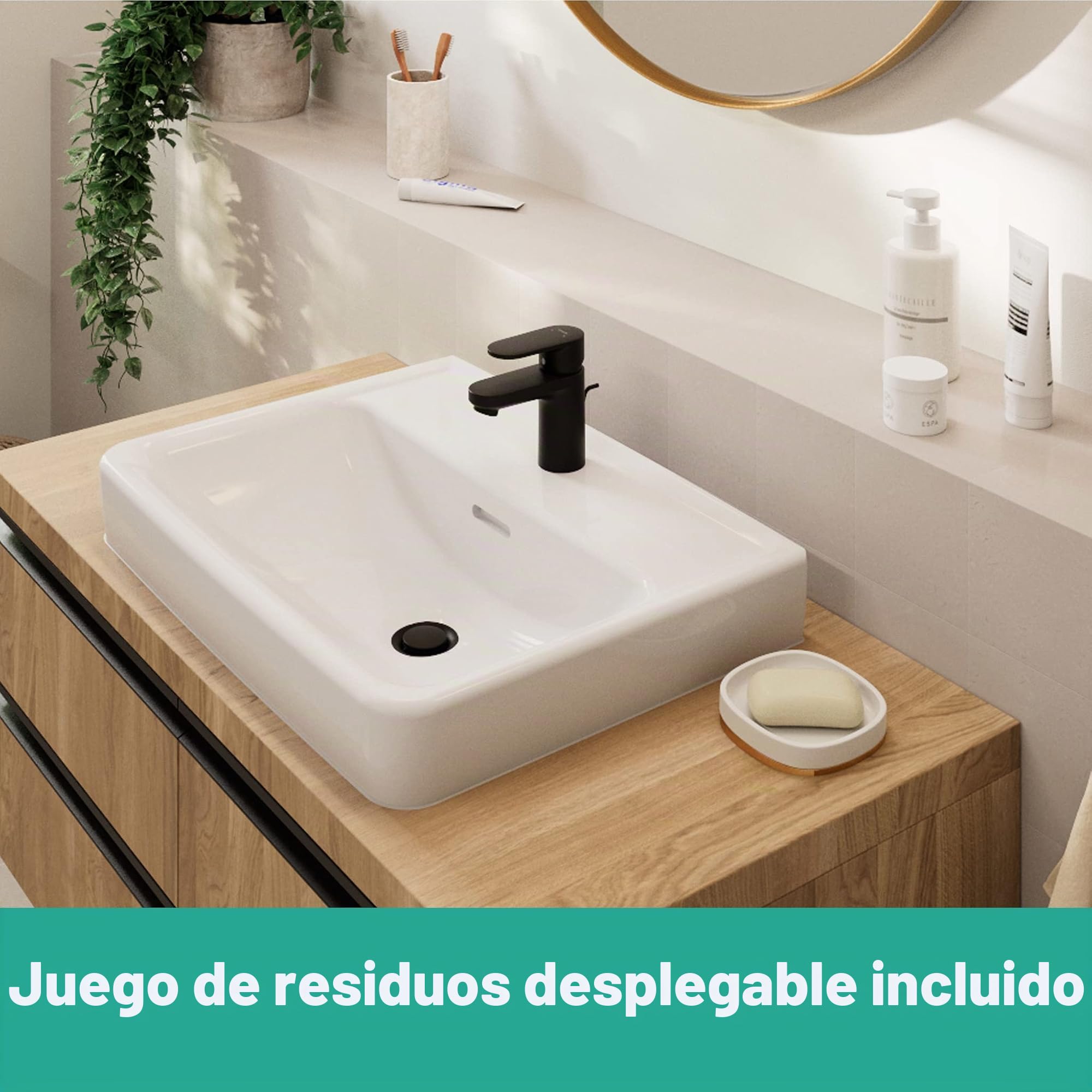 hansgrohe Vernis Blend Grifo monomando de lavabo 70 CoolStart con vaciador automático, negro mate, 71584670