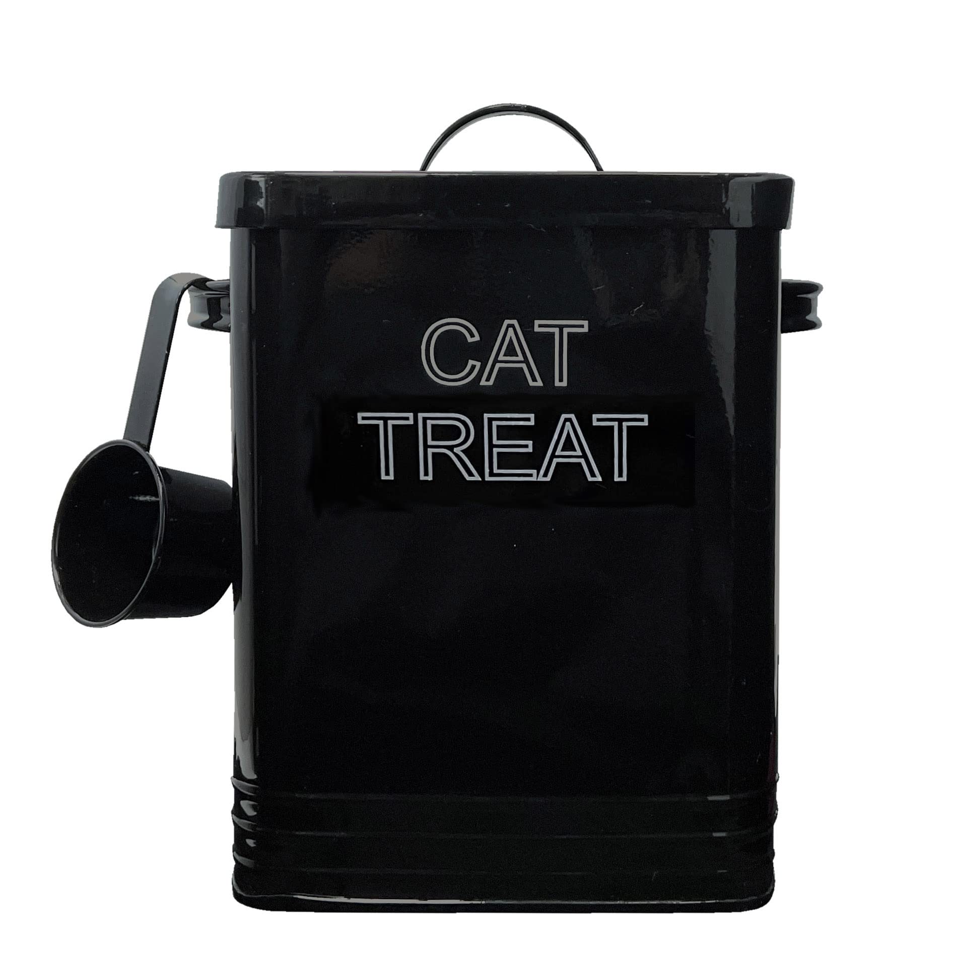 Nobel Cat Food or Cat Treat Storage Tin with Lid with Scoop Non Slip Pads (CAT TREAT, Black)
