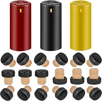BGMAXimum PVC heat shrink capsules 60 count 3 colors & 30 Pcs wine bottle cork stoppers, wine preservation set for cruise, home, cellars, bottle seal shrink wrap sleeves caps tops