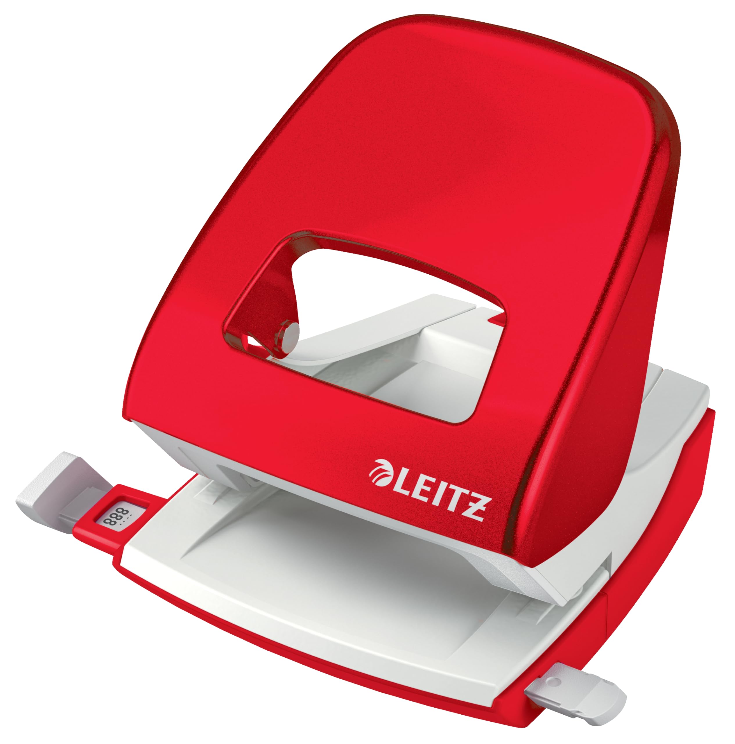 Leitz Perforadora NeXXt WOW, Hasta 30 Hojas, Barra Guía con Marcas de Referencia, Metal, Perforadora Roja Metálica, 50082026