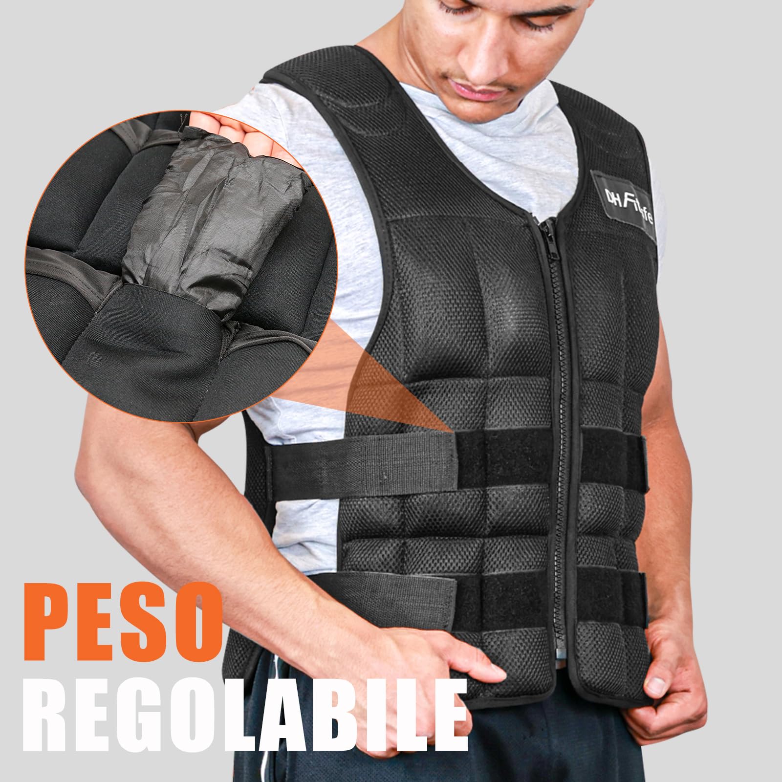 DH FitLife Giubbotto Zavorrato Regolabile 10/20/30kg | Gilet Zavorrato per Allenamento Crossfit, Corsa, Calisthenics e Sviluppo Muscolare | Gilet Pesi con Zip | Weighted Vest per Donna e Uomo