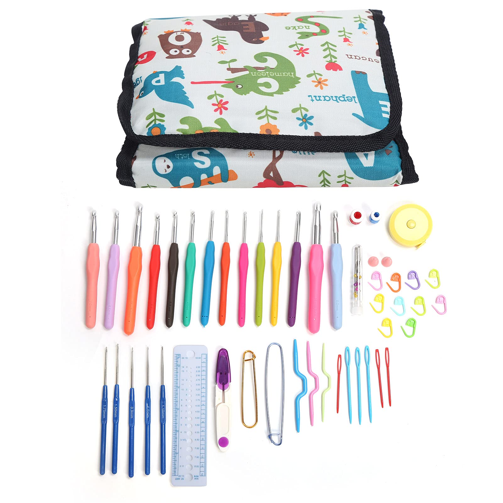 YedaHcy Colored Crochet Hooks Extended Sweater Pin Head Soft Handle Weaving Tools Kit with Ergonomic for Arthritic Hands and Handicraft Lovers, Complete Set with Multiple Sizes and Access