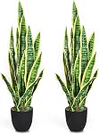 Goplus Fake Snake Plant, 36" Tall Artificial Potted Floor Plant, Large Faux Sansevieria Plant with 6'' Pot and 20pcs Leaves for Living Room House Modern Office Indoor Decor