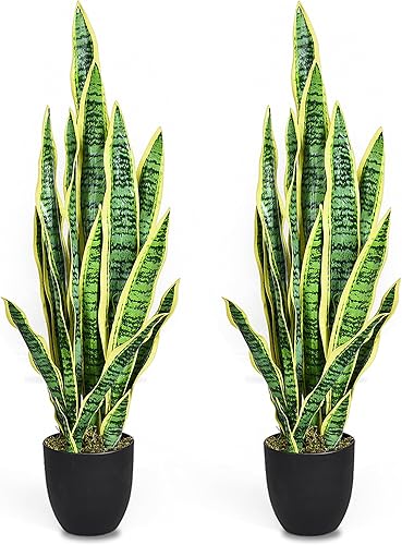 Goplus - Planta artificial especie lengua de vaca, de 36 pulgadas, Sansevieria falsa, con maceta de 6 pulgadas y 20 hojas para decoración de hogar,