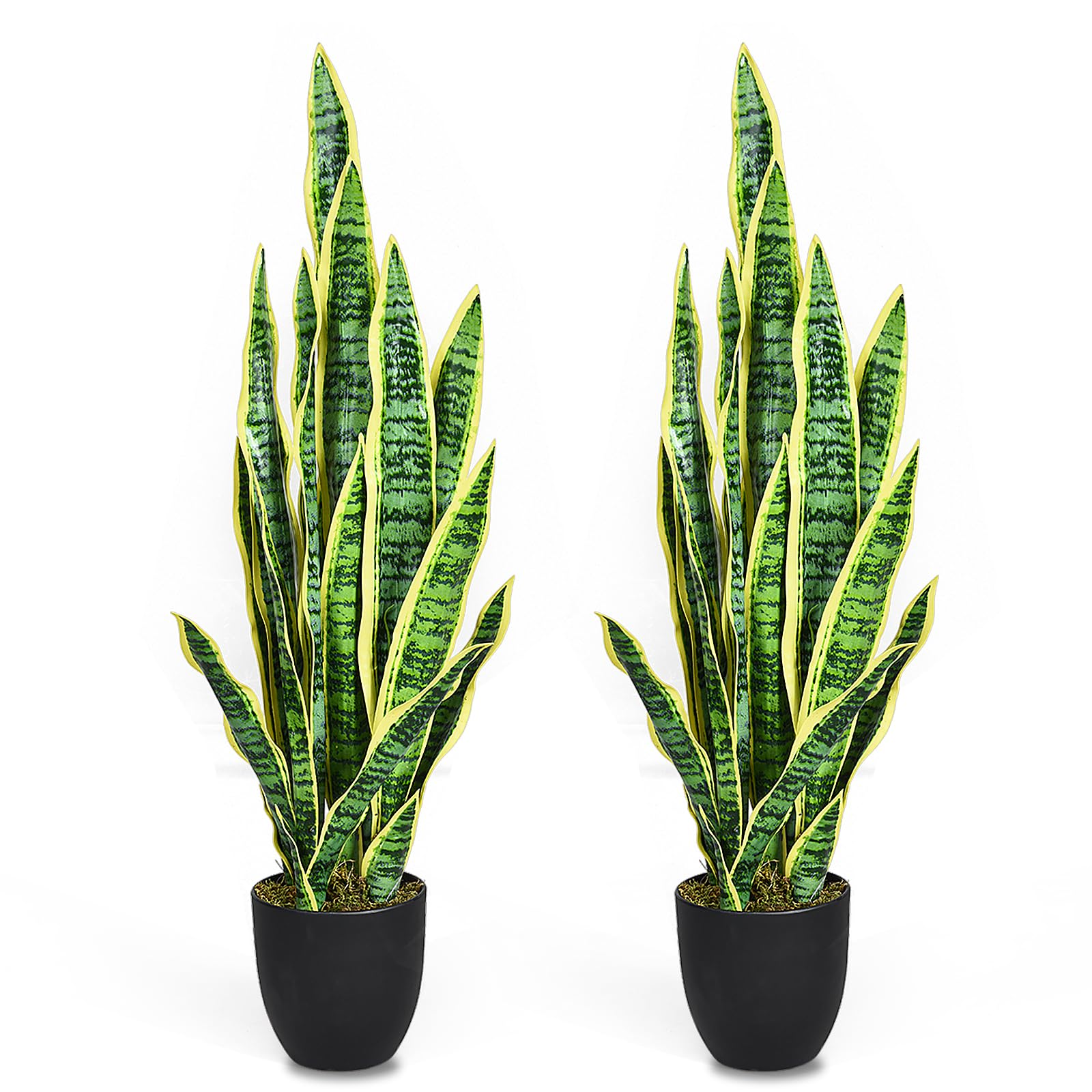 Goplus Fake Snake Plant, 2 Pack 36" Tall Artificial Potted Floor Plant, Large Faux Sansevieria Plant with 6'' Pot and 20pcs Leaves for Living Room
