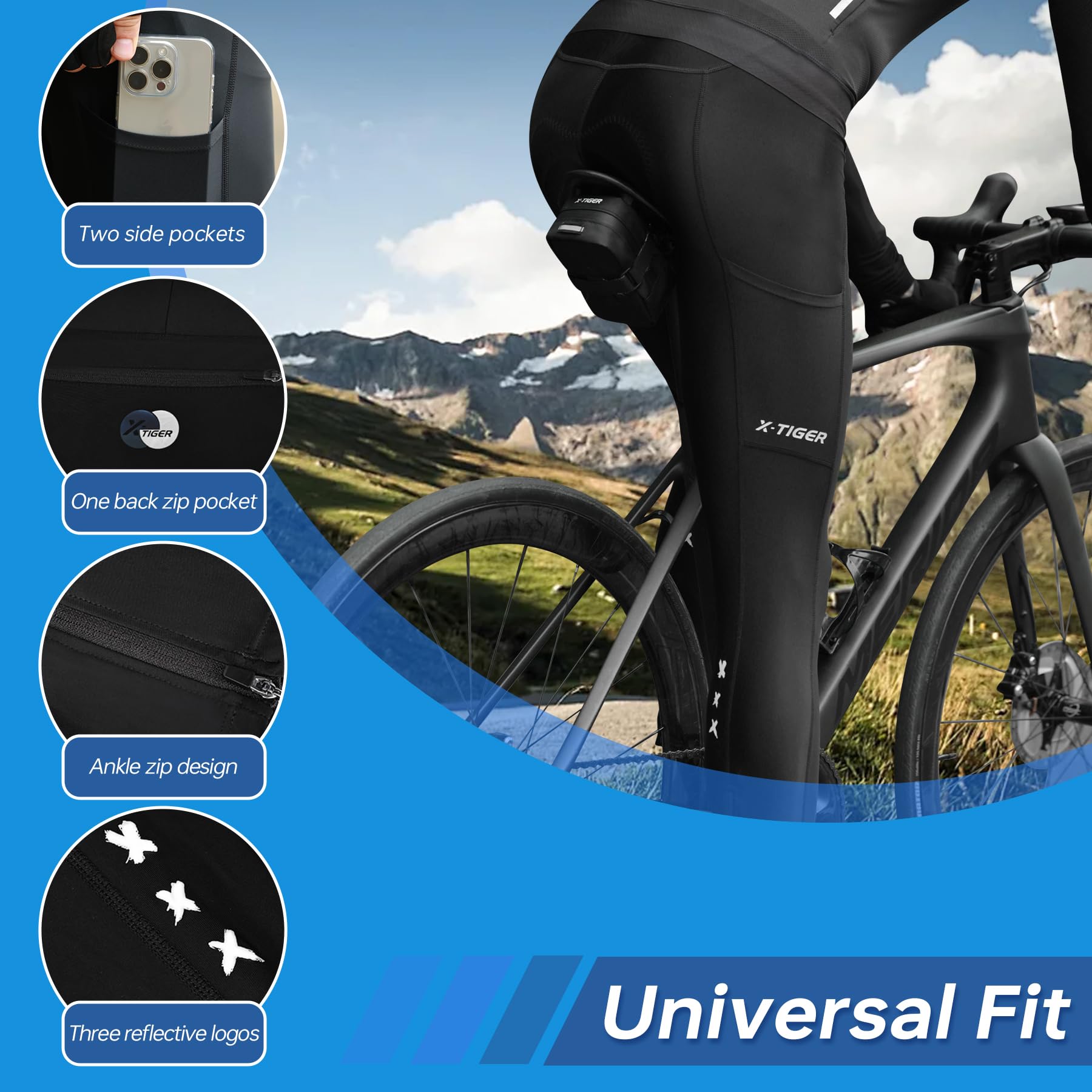 X-TIGER Cyclisme Pantalons Homme avec Padded Respirant Long Bike Compression Leggings Cycliste Pantalon de Vélo Pantalon