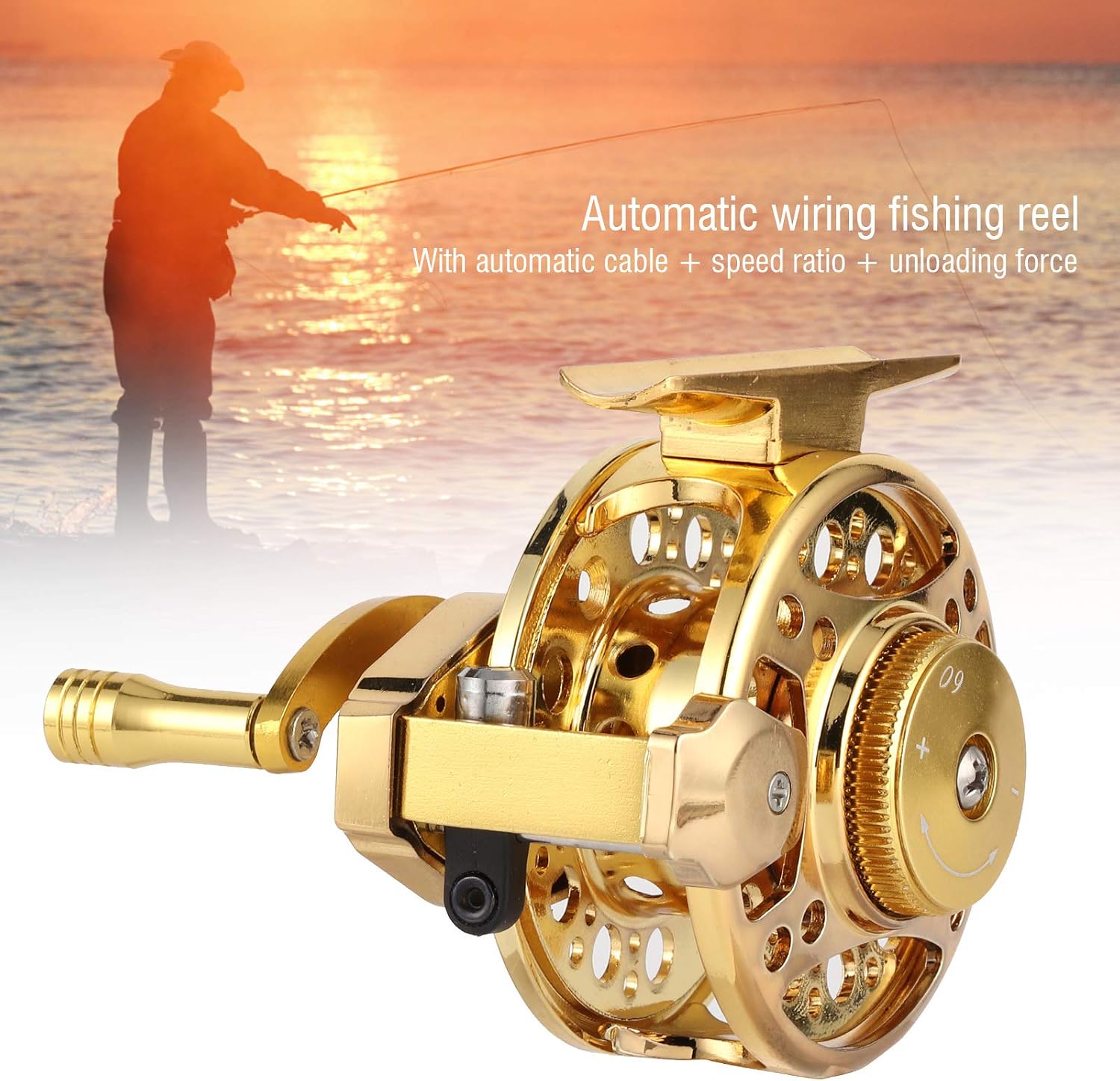 Dilwe Portable Fishing reels, 5 Bearings high Speed Fishing Wheel Made of Lightweight Aerospace Aluminum with a Gear Ratio of 3.0: 1 Golden(for Right Hand)