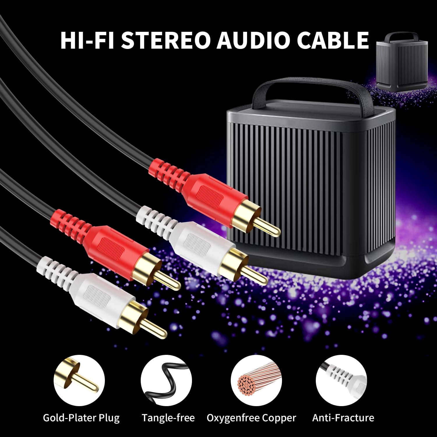 Cavo RCA 1,8 m, cavo audio stereo 2RCA M/M [placcato oro 24 K | nucleo in rame] 2RCA maschio a 2RCA maschio. per Home Theater, HDTV, amplificatori, sistemi Hi-Fi, altoparlanti