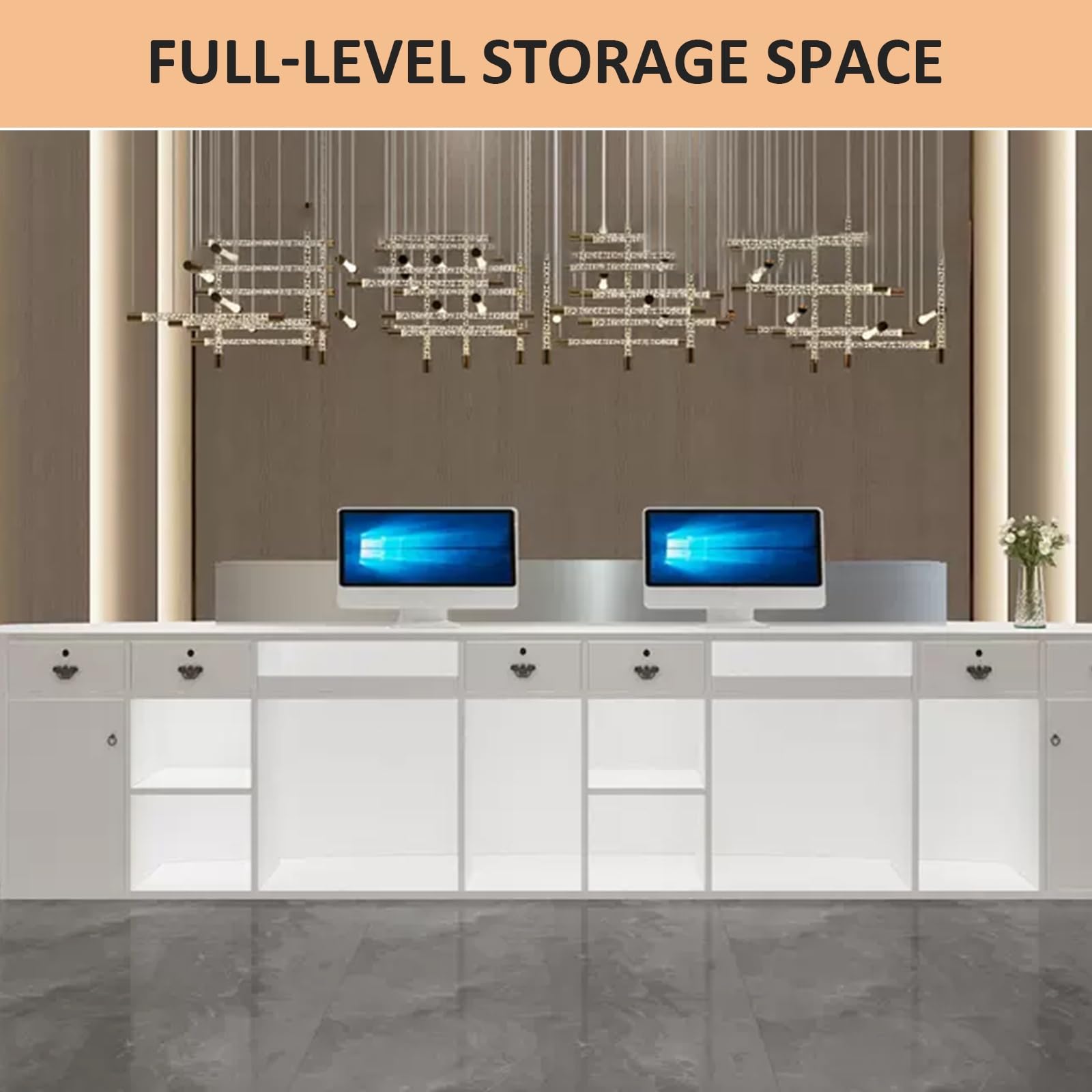 Reception Desk 63-Inch Modern With RGB LED Lights – Lockable Drawer ...