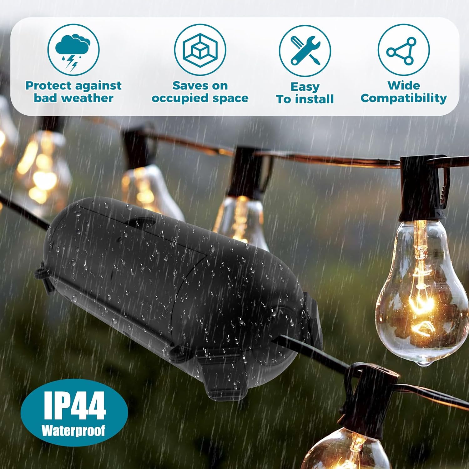 Outdoor Extension Cord Safety Cover with Waterproof Seal, Weatherproof Electrical Connection Box, Waterproof Plug Cover with 4 Seal Latches, Protect Outdoor Outlet, Christmas Holiday Decoration Light