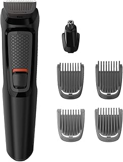 Philips Multigroom Series 3000 6 in 1 Face - Black, Rectangle, Stainless Steel, Beard, Ear, Eyebrow, Nose, 60 Min, Integrated – International Warranty – MG3710/15