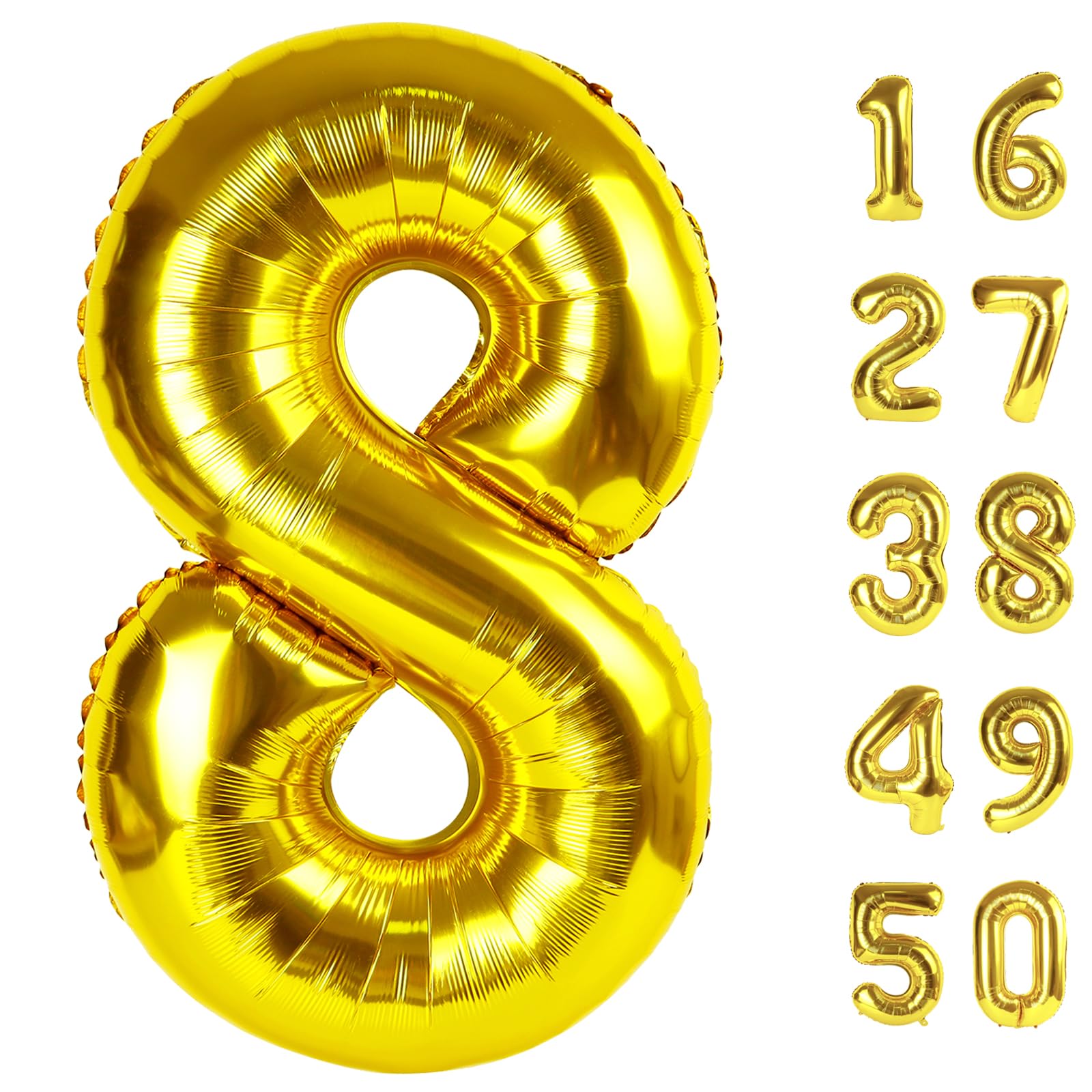 40 Inch Giant Gold Foil Number 8th 18th 28th Birthday Balloons Gold Digit 8 Balloons for Men Women 80th Anniversary Party Decorations Supplies
