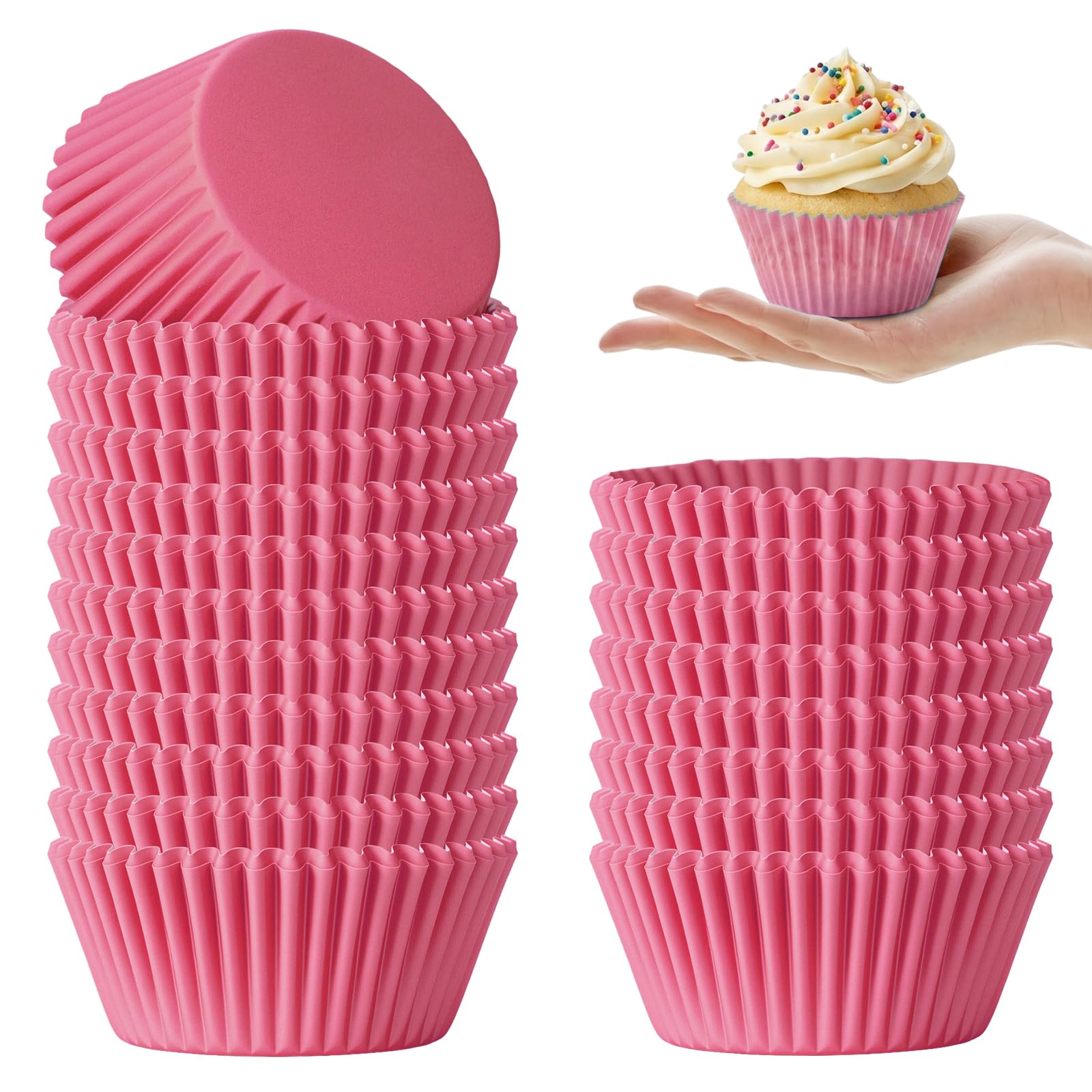 Dreamtop 300Pcs Paper Baking Cupcake Cases, Greaseproof Cupcake Liners Chocolate Paper Candy Cups Muffin Wrappers Truffle Cases for Party Birthday Celebration 5 * 3.5cm (Pink)